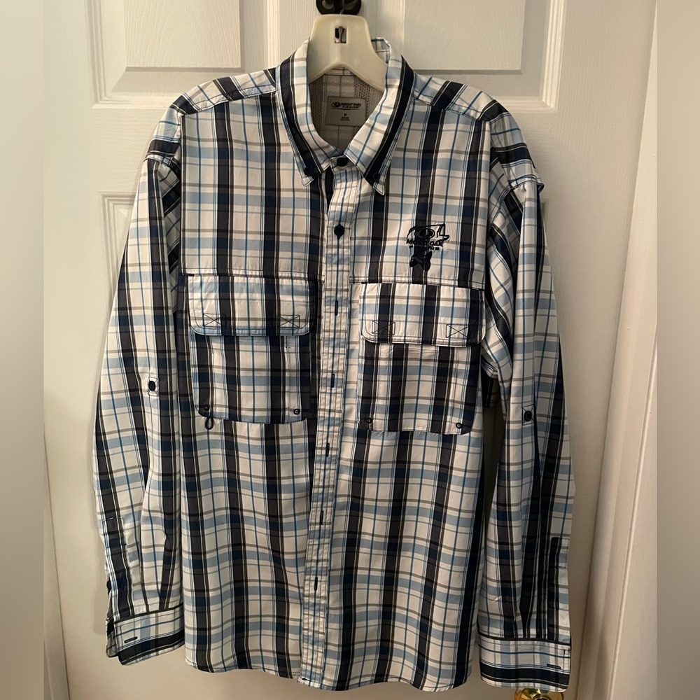 Mossy Oak Blue and White Plaid Fishing Shirt
